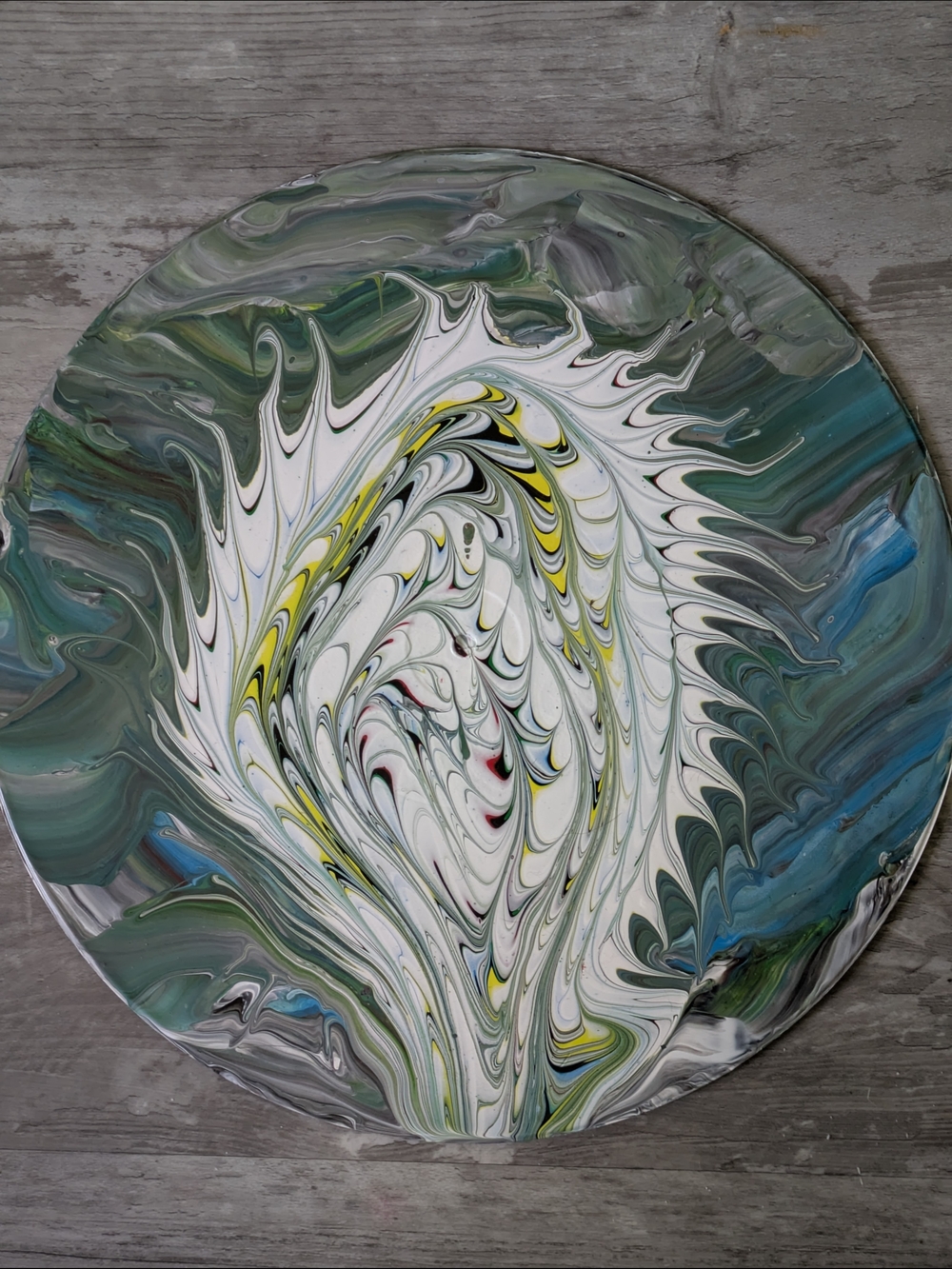 Abstract Swirl Original Art in White and Green Vinyl Record Upcycle